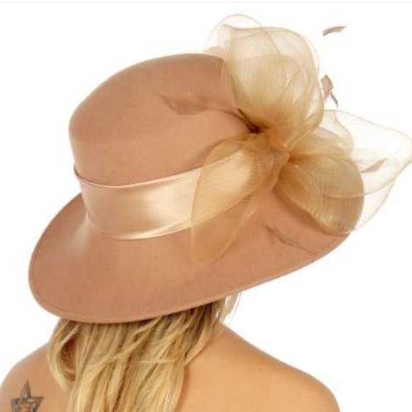 Wool hat with netted feathered bow main image 4